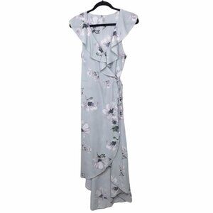 Daisies Pale Blue Floral Wrap Hi Low Dress